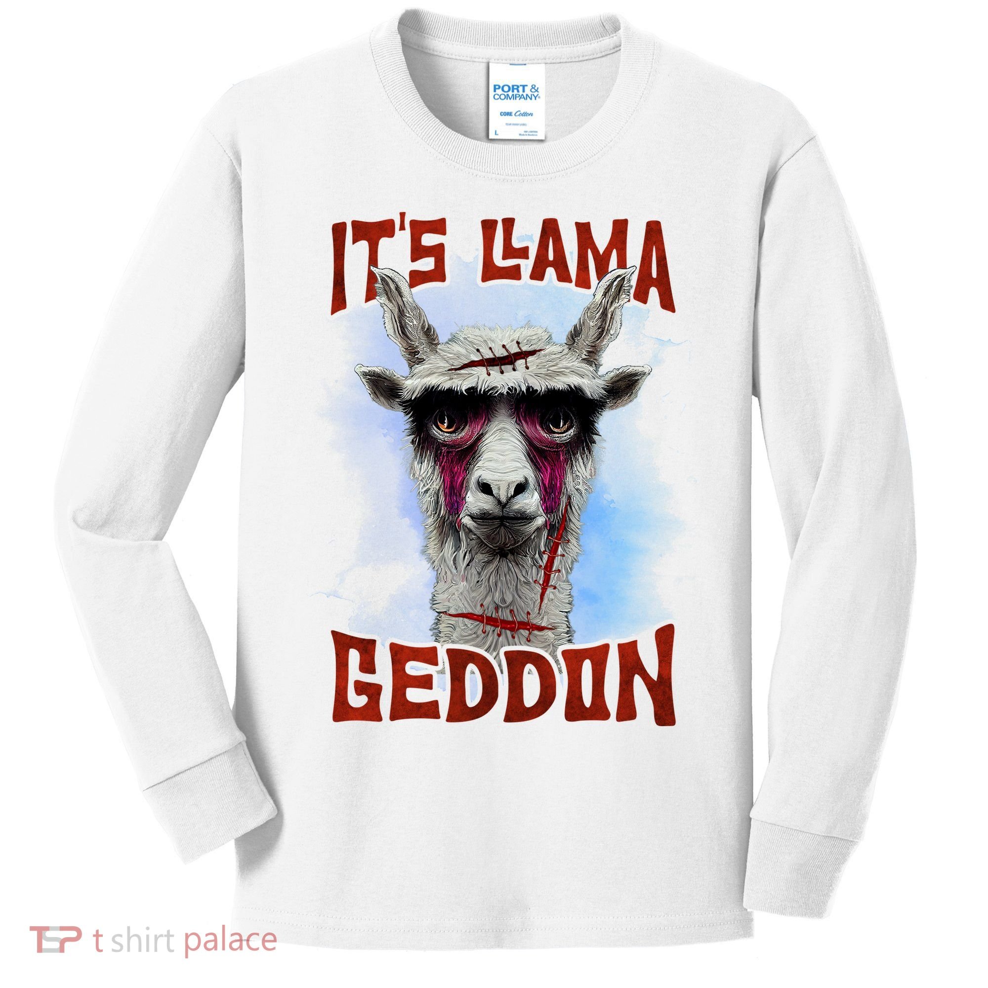 It's Llamageddon Halloween Llama Zombie Funny Spooky Costumes Graphic Plus Size Kids Long Sleeve Shirt