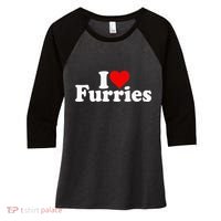 I Love Heart Furries Furry Fandom Cosplay Fursuit Women's Tri-Blend 3/4-Sleeve Raglan Shirt thumb 0