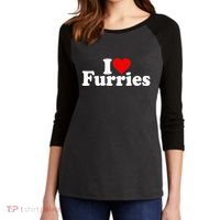I Love Heart Furries Furry Fandom Cosplay Fursuit Women's Tri-Blend 3/4-Sleeve Raglan Shirt thumb 2