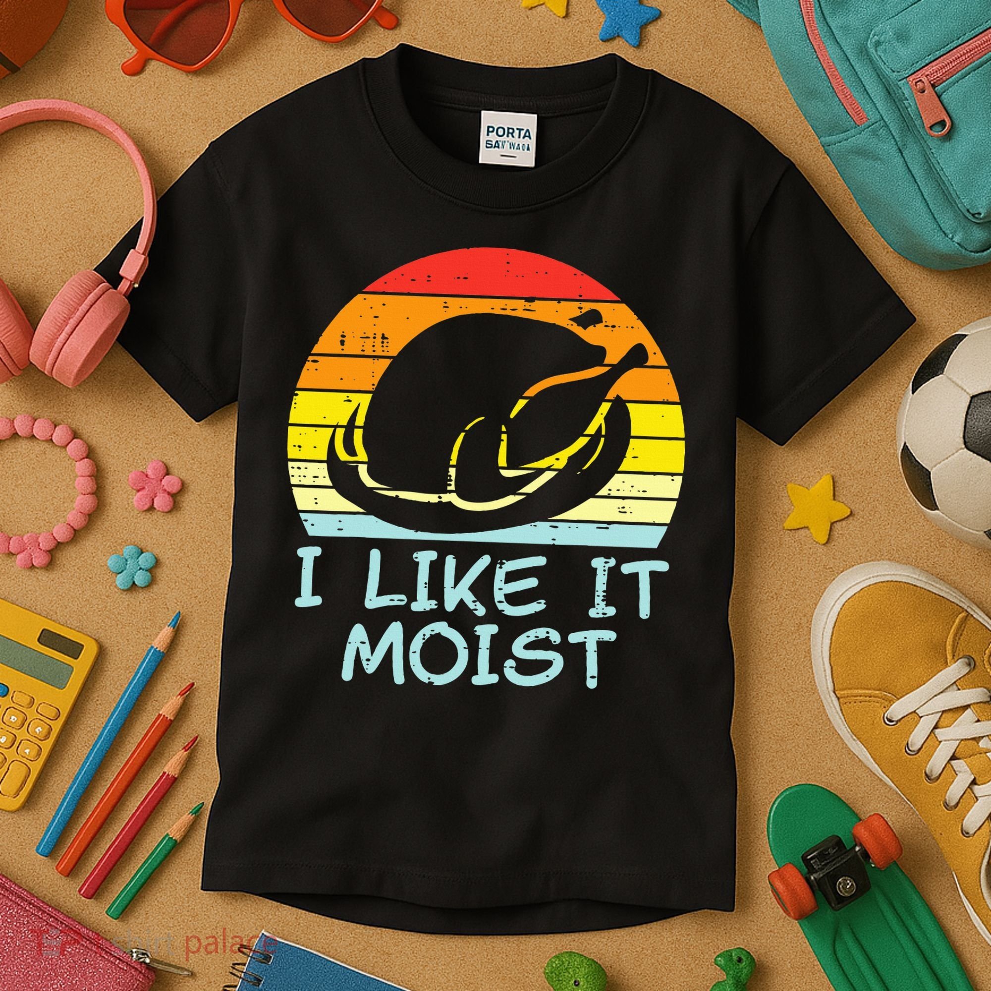 I Like It Moist Turkey Retro Funny Thanksgiving Kids T-Shirt