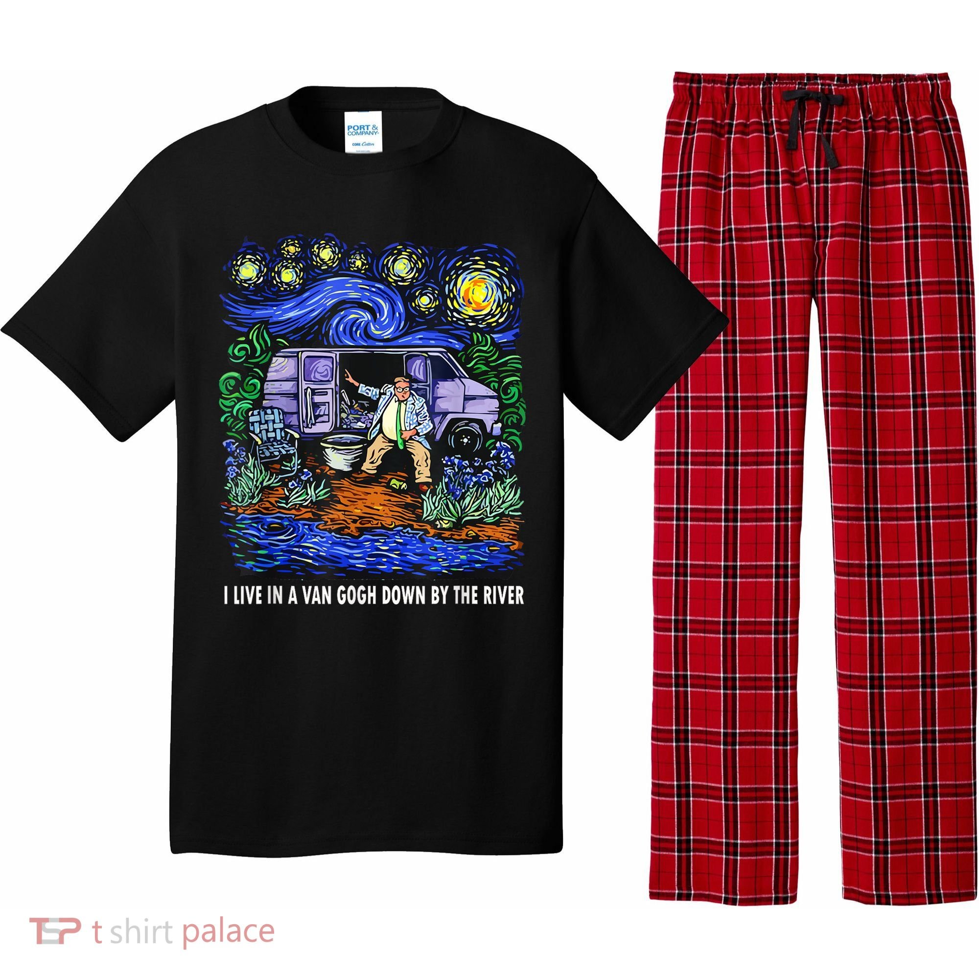 I Live In A Van Down By The River Graphic Tee Funny Art Pajama Set