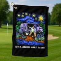 I Live In A Van Down By The River Graphic Tee Funny Art Golf Towel thumb 1