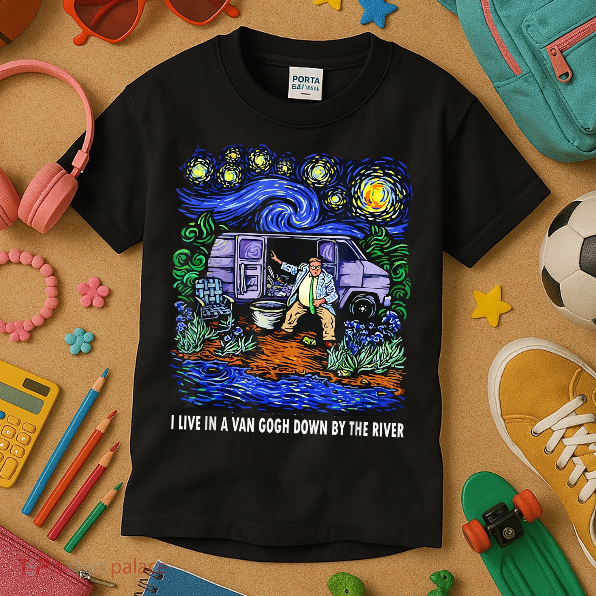 I Live In A Van Down By The River Graphic Tee Funny Art Kids T-Shirt