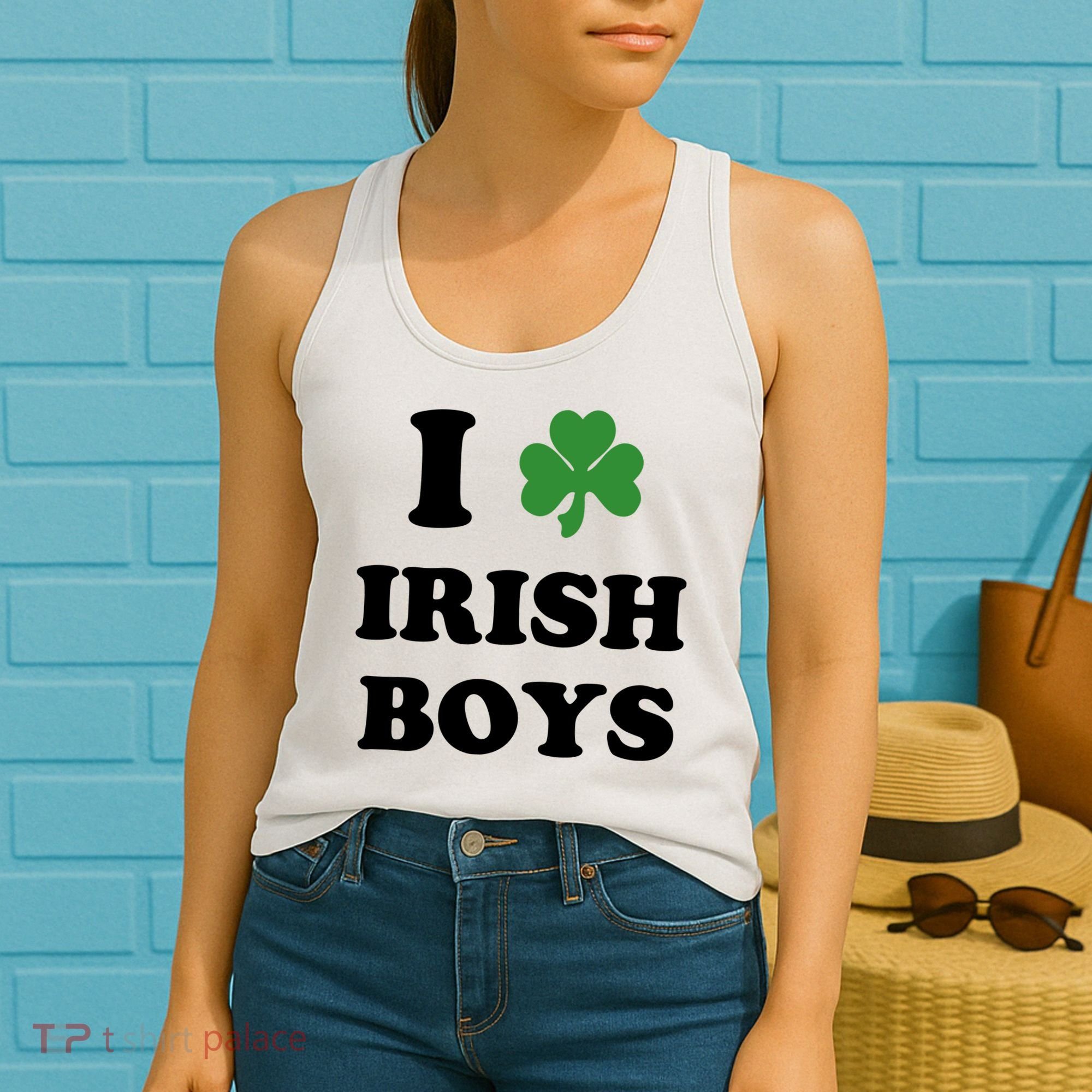 I Love Irish Boy St. Paddy Baby Ireland Hamrock Baby Funny St. Patricks Day Women's Tank Top