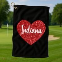 I Love Indiana Usa Red Heart Gift Golf Towel thumb 1