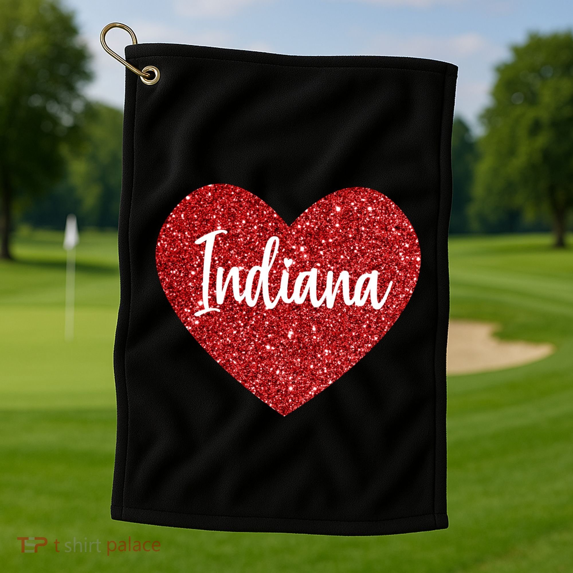 I Love Indiana Usa Red Heart Gift Golf Towel