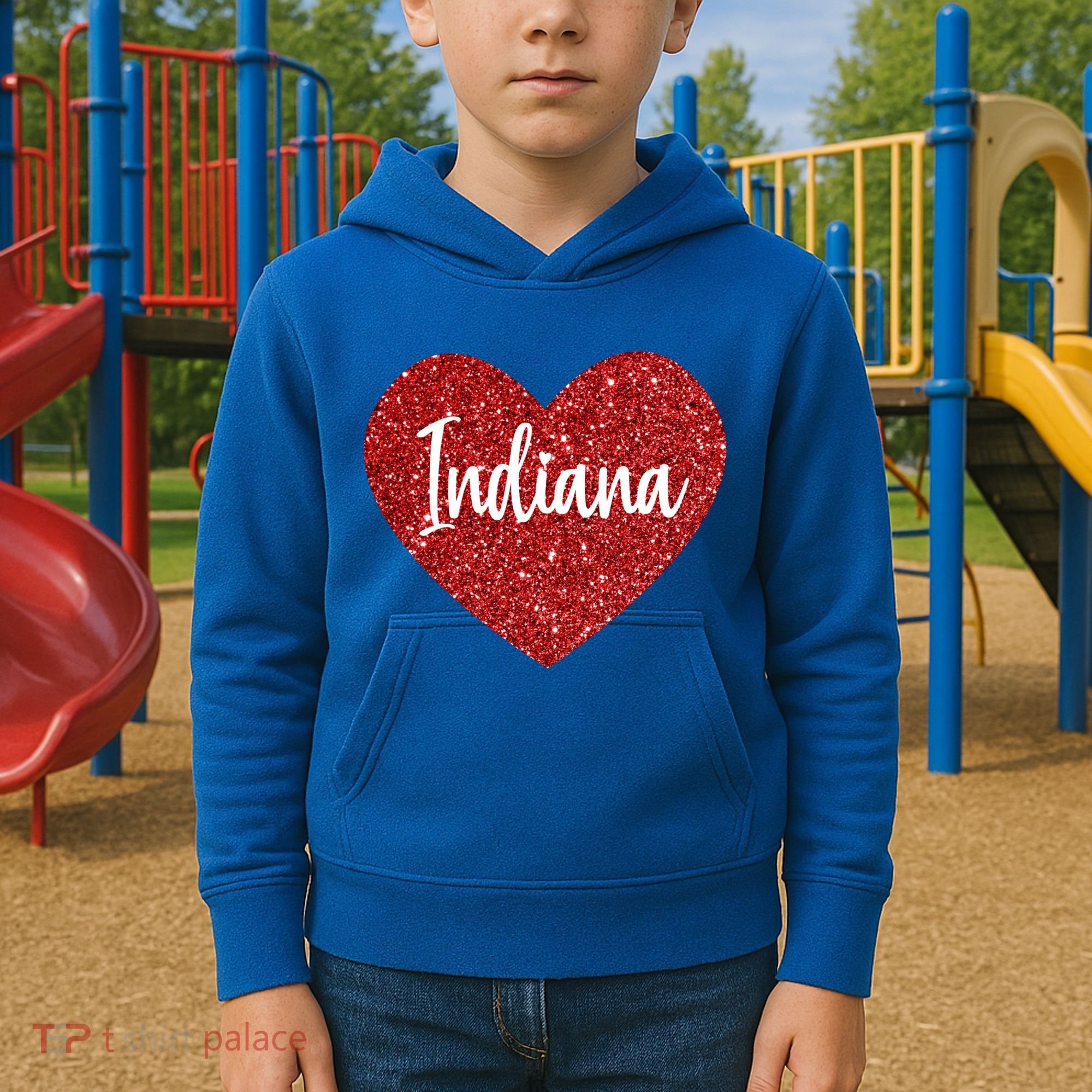 I Love Indiana Usa Red Heart Gift Kids Hoodie
