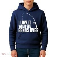 I Love It When She Bends Over Funny Fishing Kids Hoodie thumb 4