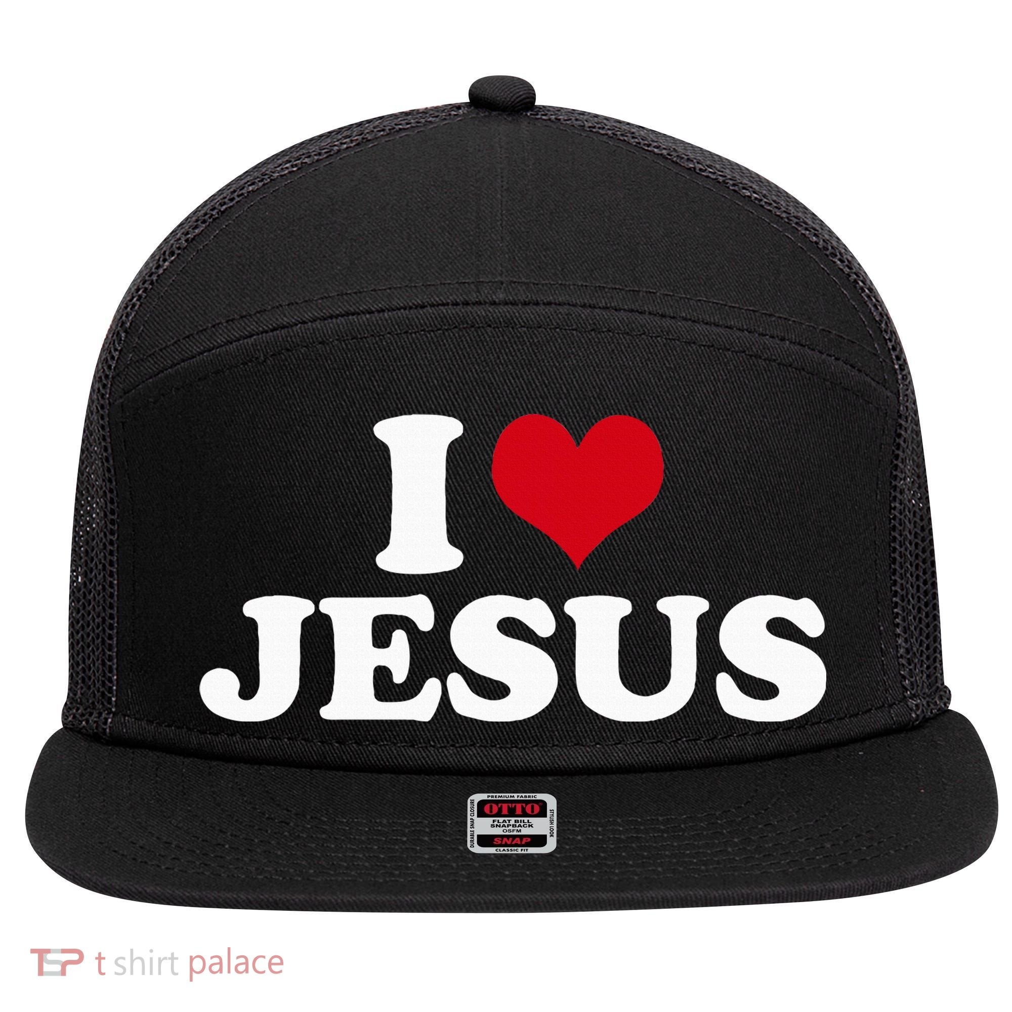I Love Jesus I Heart Jesus 7 Panel Mesh Trucker Snapback Hat