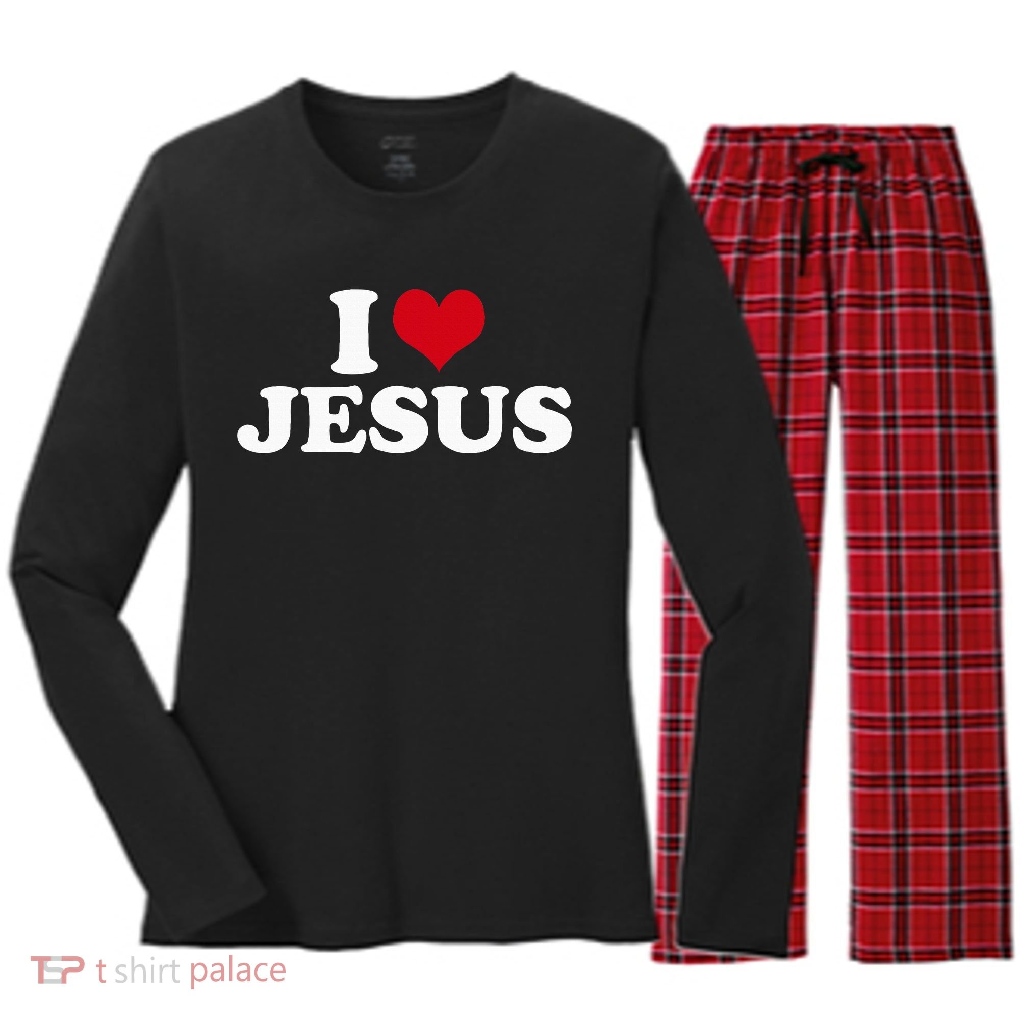 I Love Jesus I Heart Jesus Women's Long Sleeve Flannel Pajama Set 