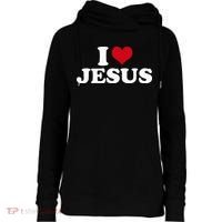 I Love Jesus I Heart Jesus Womens Funnel Neck Pullover Hood thumb 0