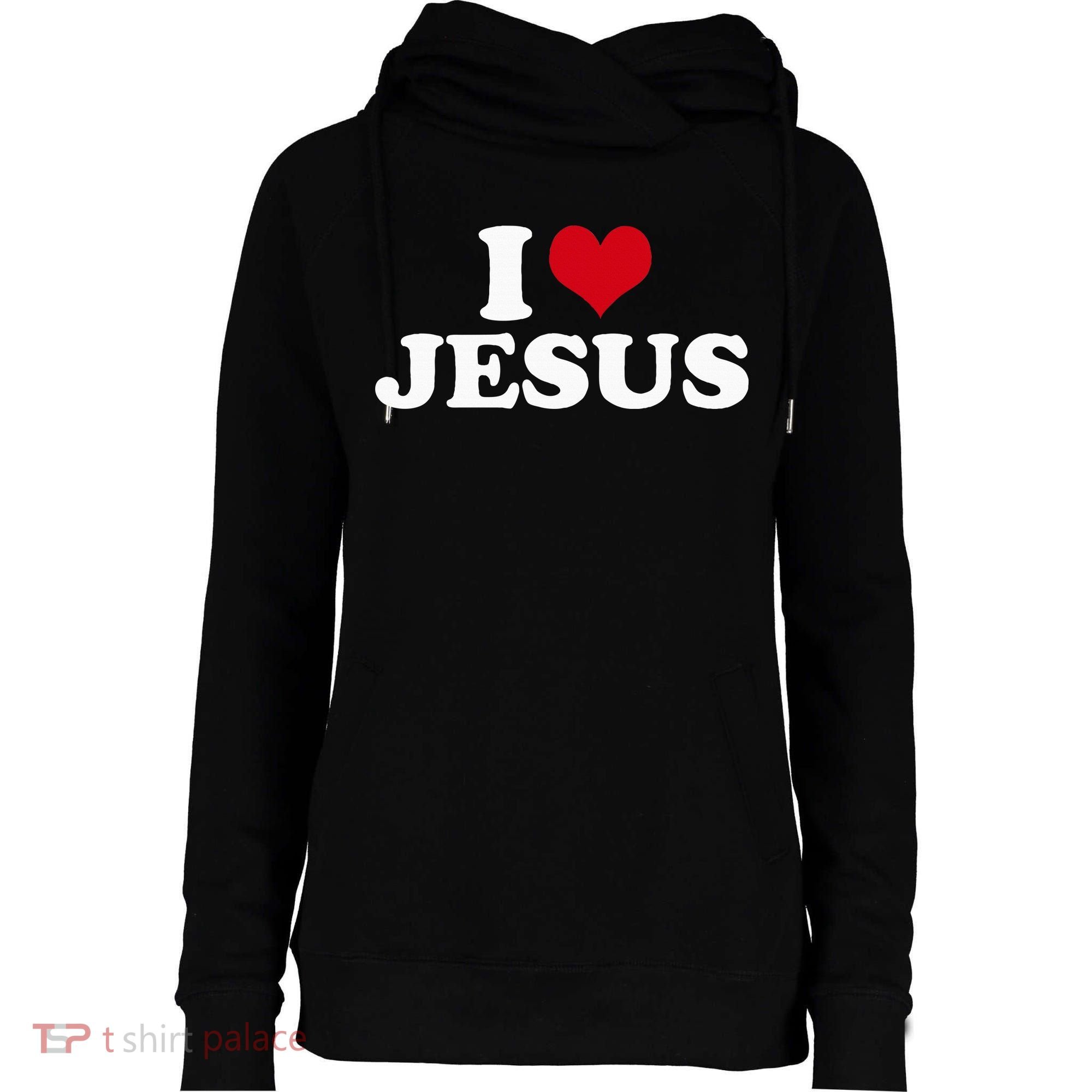 I Love Jesus I Heart Jesus Womens Funnel Neck Pullover Hood