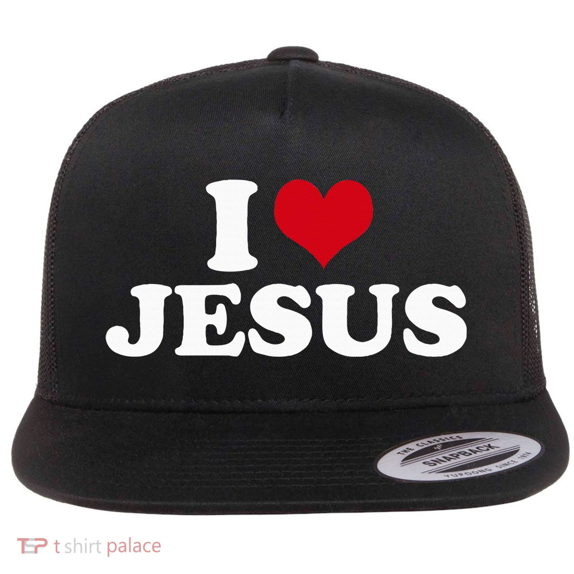 I Love Jesus I Heart Jesus Flat Bill Trucker Hat