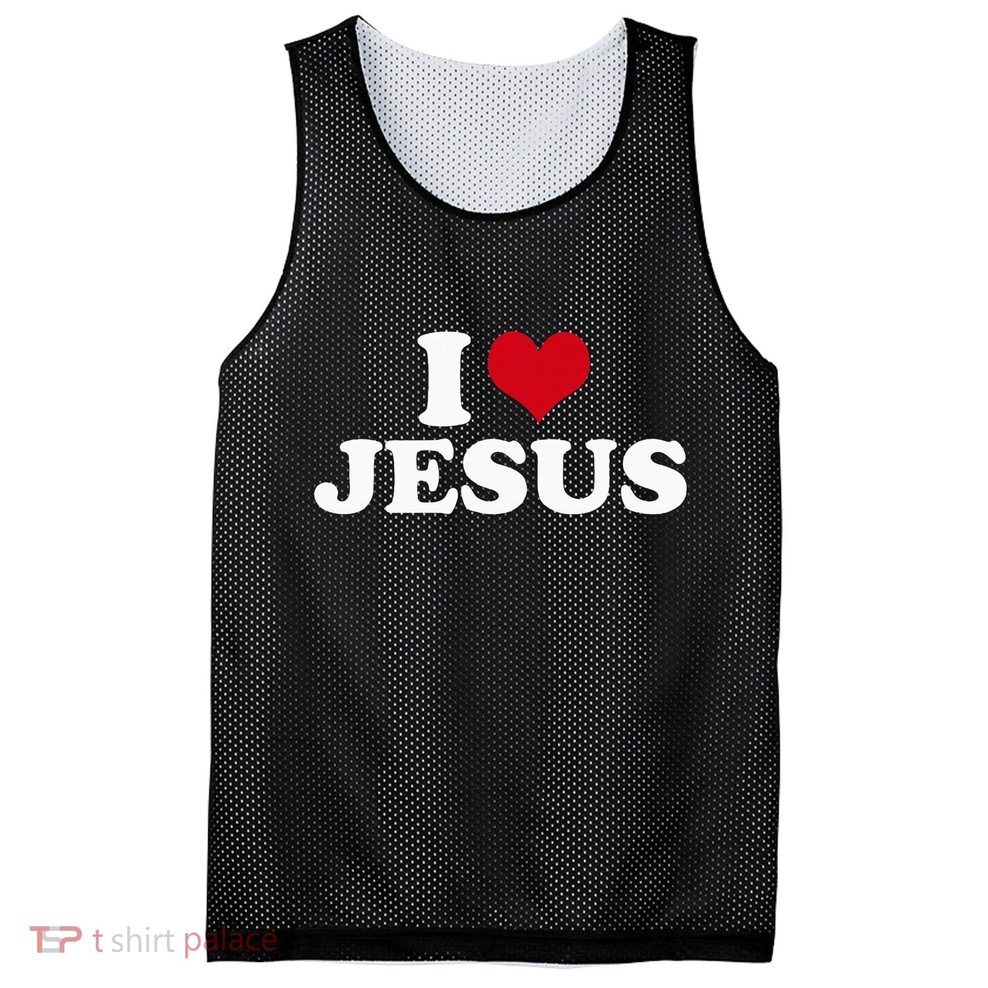 I Love Jesus I Heart Jesus Mesh Reversible Basketball Jersey Tank
