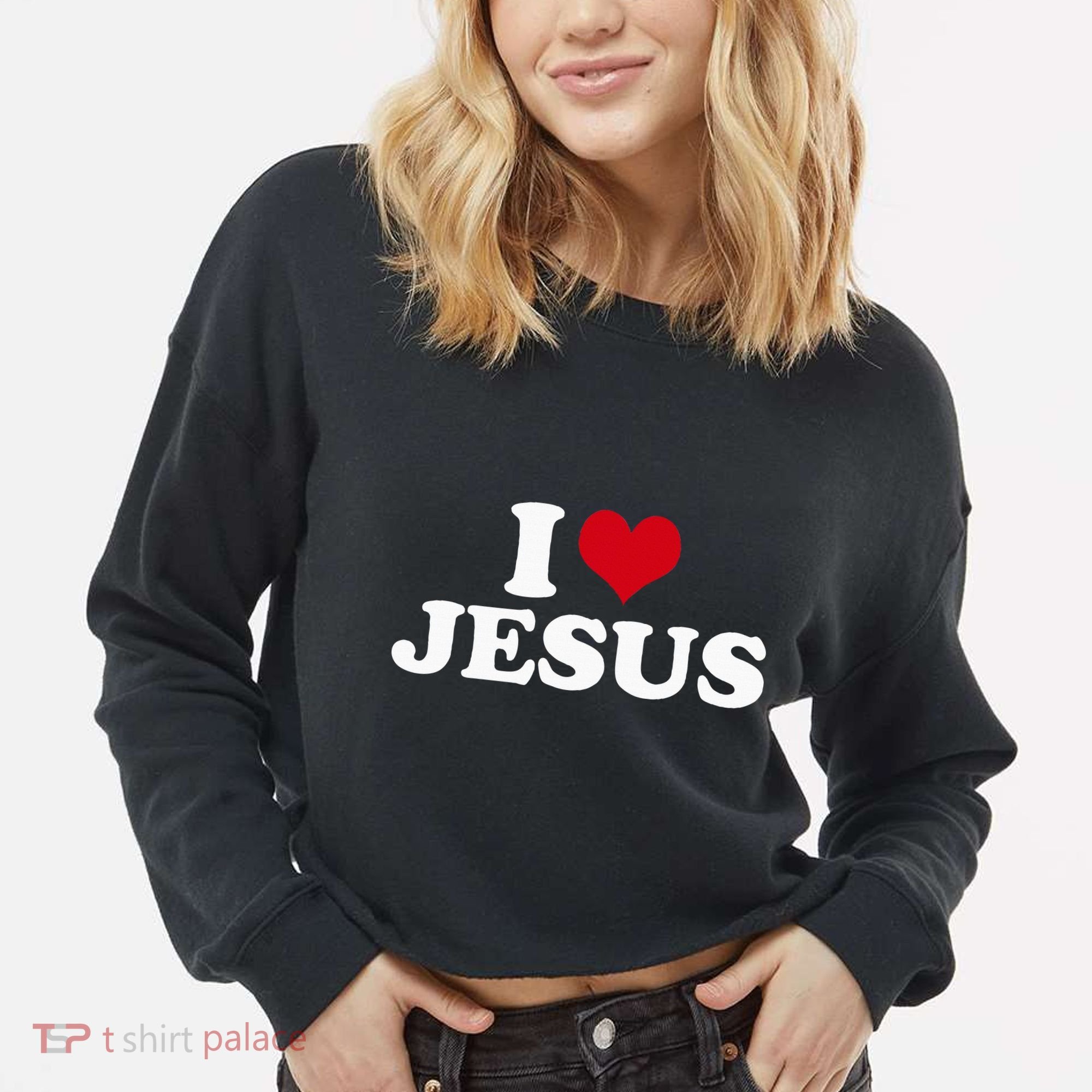 I Love Jesus I Heart Jesus Cropped Pullover Crew