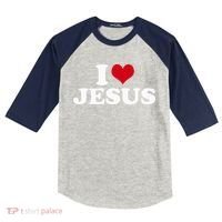 I Love Jesus I Heart Jesus Kids Colorblock Raglan Jersey thumb 0