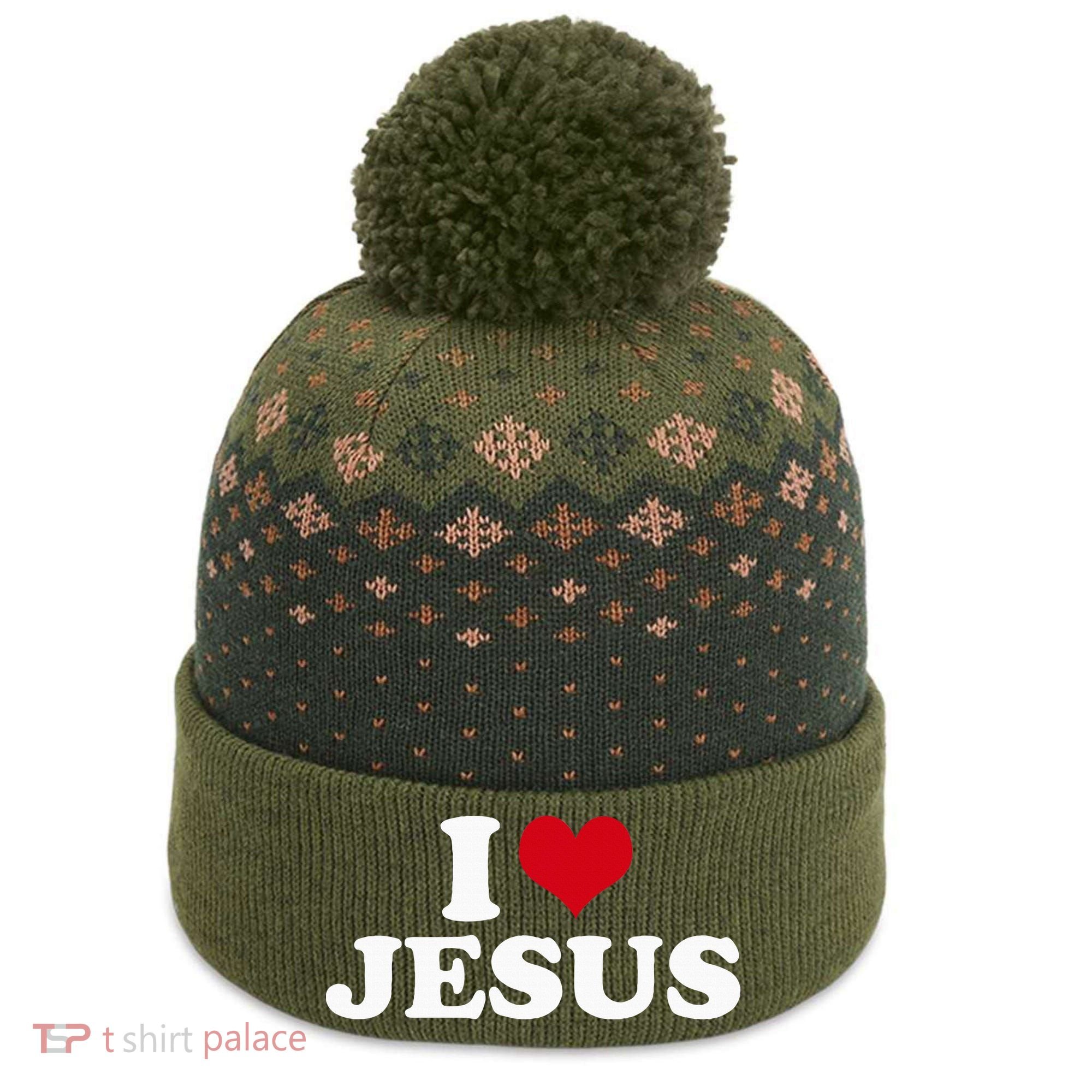 I Love Jesus I Heart Jesus The Baniff Cuffed Pom Beanie