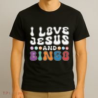 I Love Jesus And Bingo Christian Cross Board Games T-Shirt thumb 3