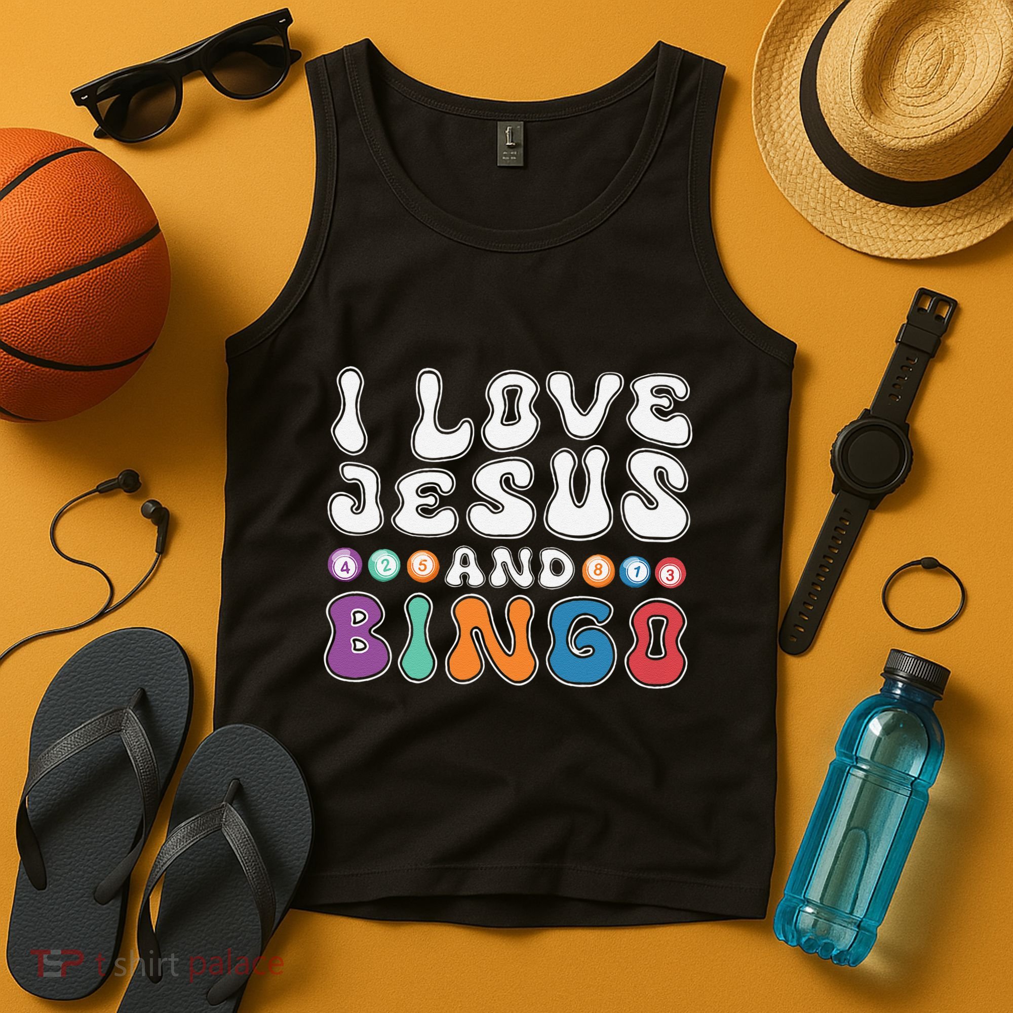 I Love Jesus And Bingo Christian Cross Board Games Tank Top