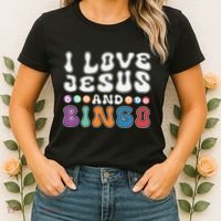 I Love Jesus And Bingo Christian Cross Board Games Women's T-Shirt thumb 2