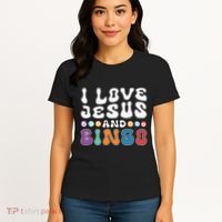 I Love Jesus And Bingo Christian Cross Board Games Women's T-Shirt thumb 4