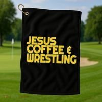I Love Jesus Coffee Wrestling Gift Wrestler Christian Golf Towel thumb 1