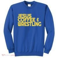 I Love Jesus Coffee Wrestling Gift Wrestler Christian Sweatshirt thumb 0