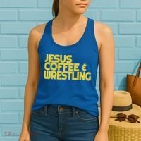 I Love Jesus Coffee Wrestling Gift Wrestler Christian Women's Tank Top thumb 2
