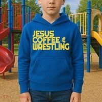 I Love Jesus Coffee Wrestling Gift Wrestler Christian Kids Hoodie thumb 2