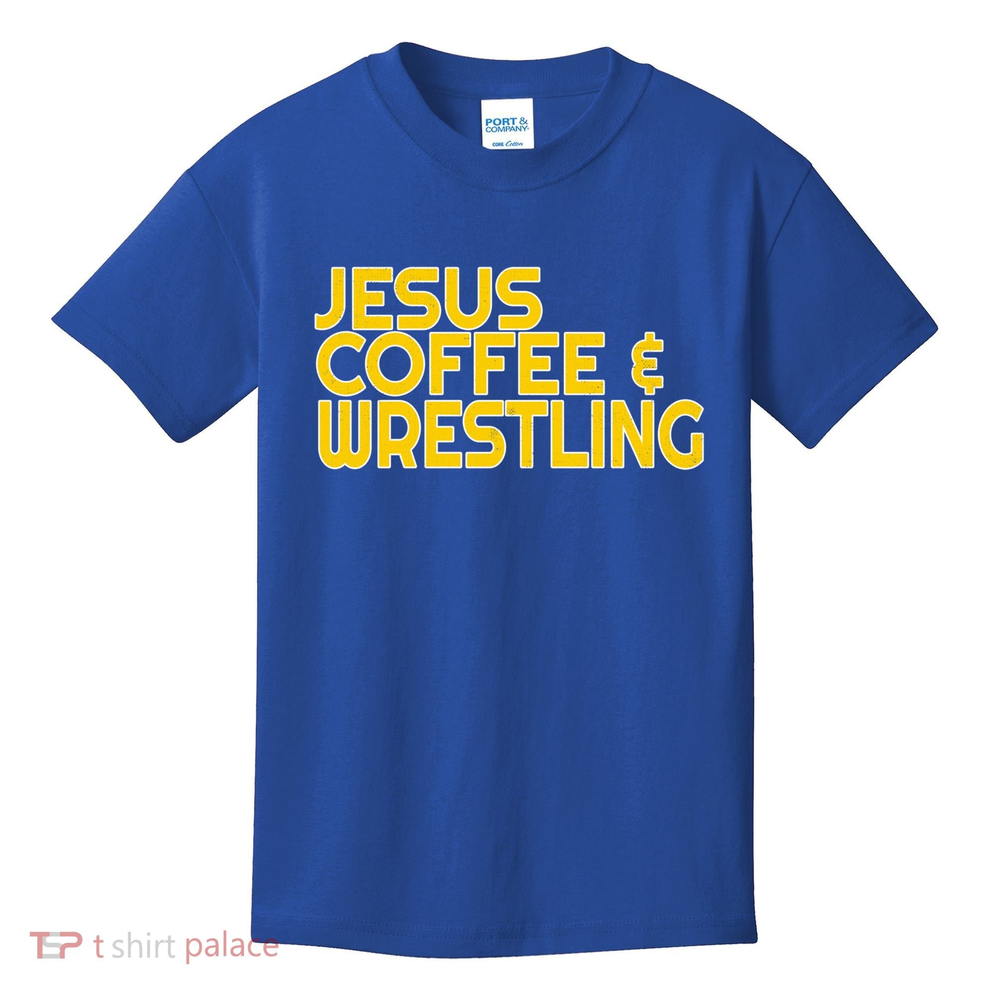 I Love Jesus Coffee Wrestling Gift Wrestler Christian Kids T-Shirt
