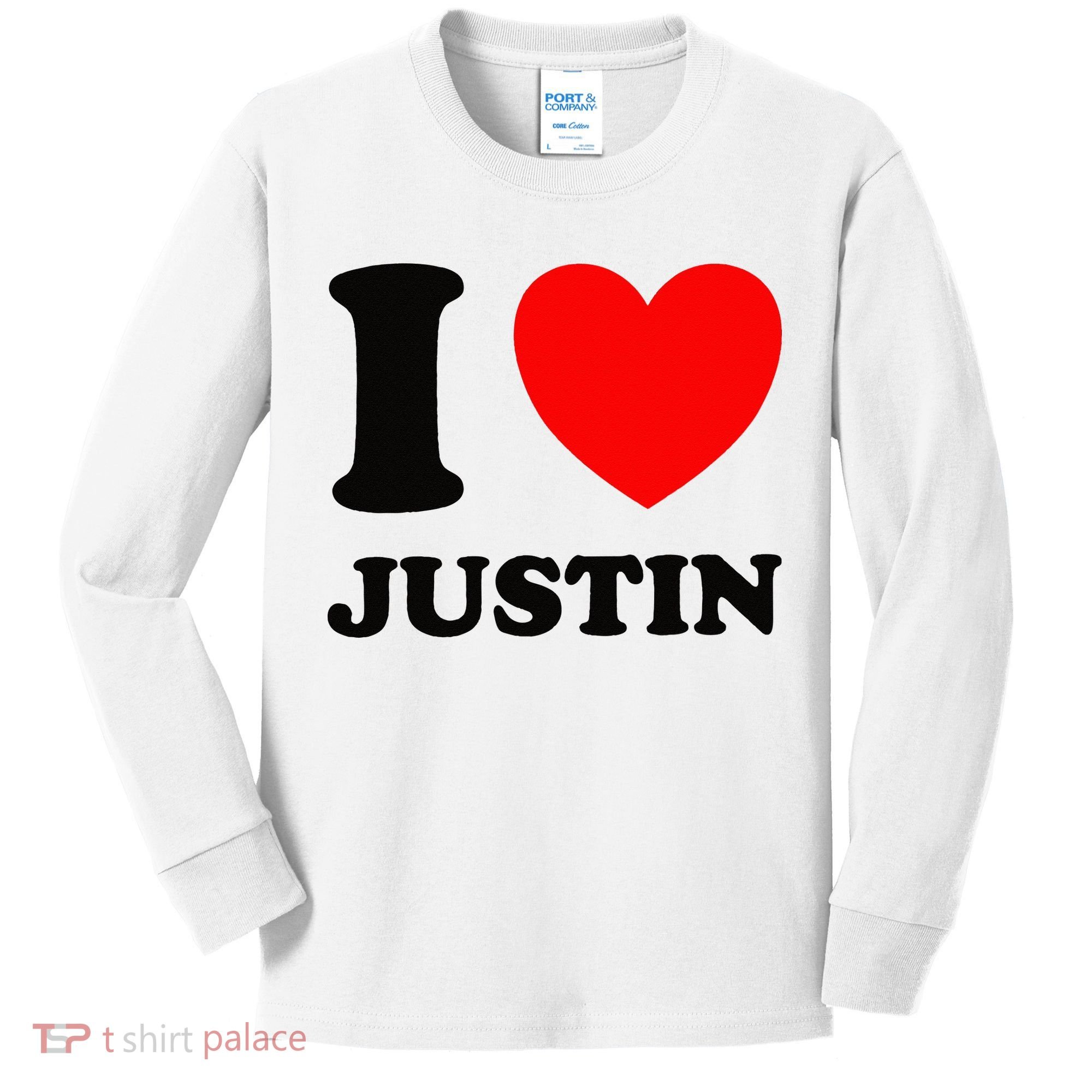 I Love Justin Kids Long Sleeve Shirt