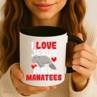 I Love Jesus And Manatees Animal Lover Zookeeper Zoologist Coffee Mug thumb 3