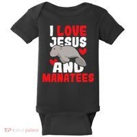 I Love Jesus And Manatees Animal Lover Zookeeper Zoologist Baby Bodysuit thumb 0