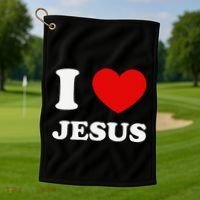 I Love Jesus I Heart Jesus Funny Jesus Golf Towel thumb 1