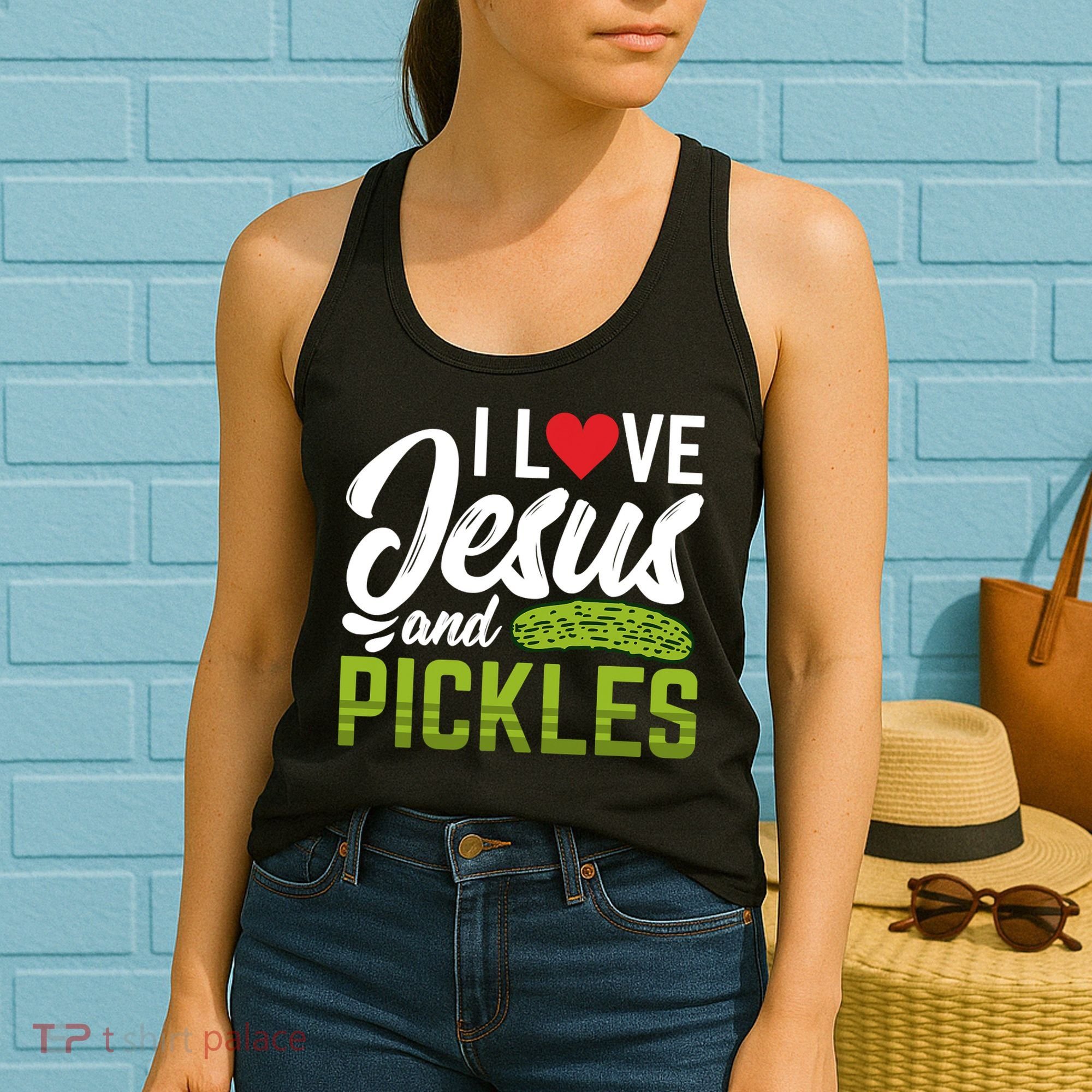 I Love Jesus And Pickles Funny Christian Women's Tank Top