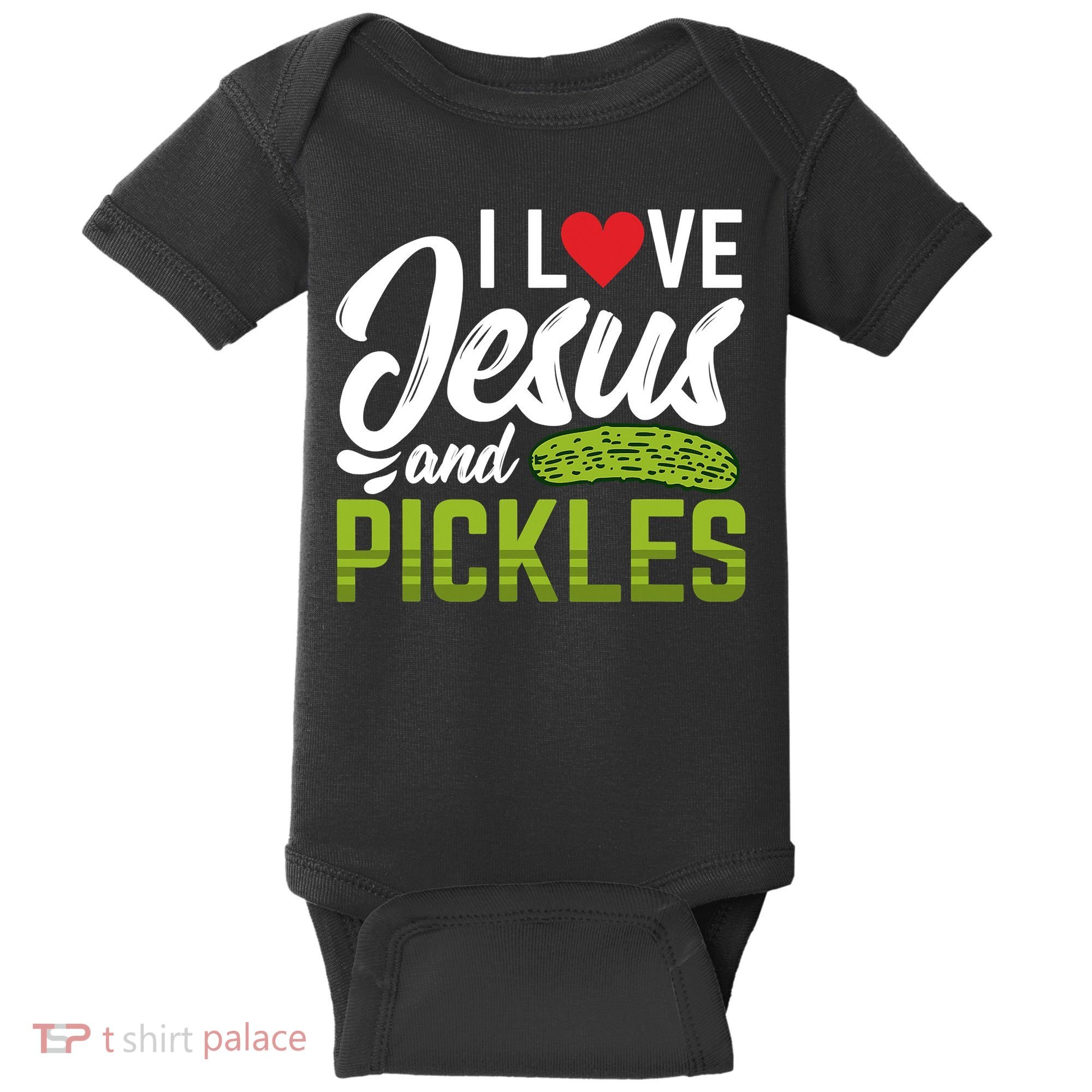 I Love Jesus And Pickles Funny Christian Baby Bodysuit