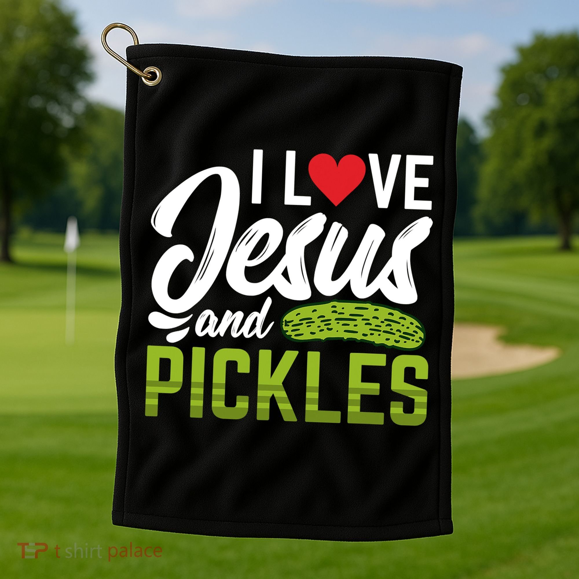 I Love Jesus And Pickles Funny Christian Golf Towel