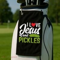 I Love Jesus And Pickles Funny Christian Golf Towel thumb 2