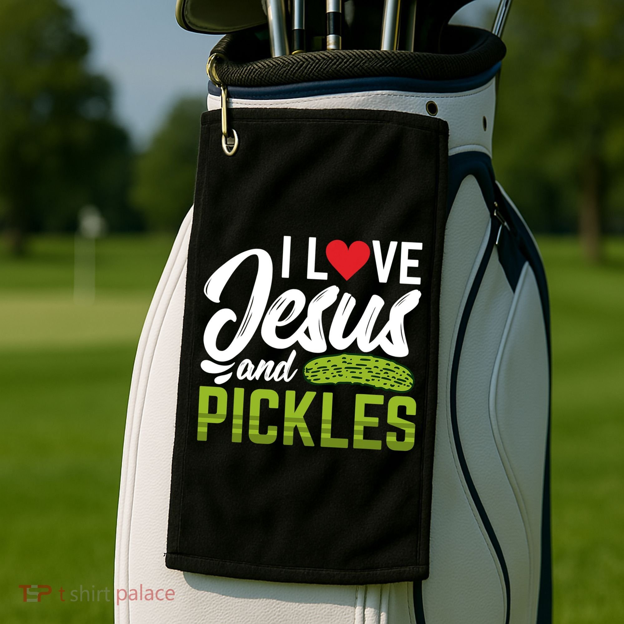 I Love Jesus And Pickles Funny Christian Golf Towel