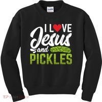I Love Jesus And Pickles Funny Christian Kids Sweatshirt thumb 0