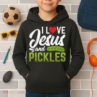 I Love Jesus And Pickles Funny Christian Kids Hoodie thumb 2