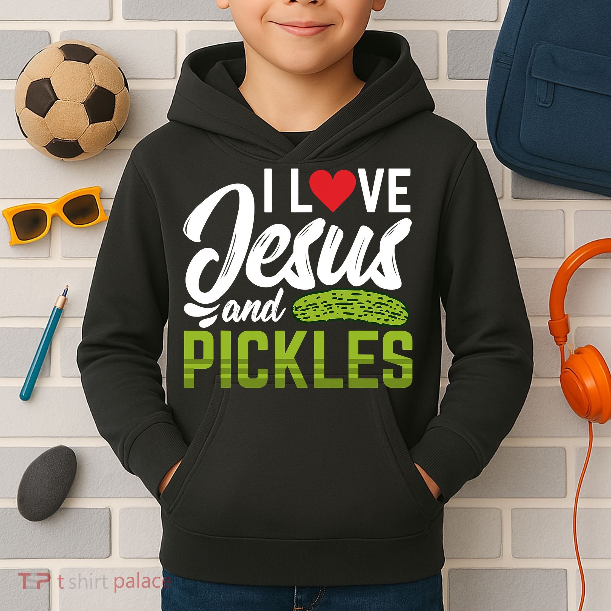 I Love Jesus And Pickles Funny Christian Kids Hoodie