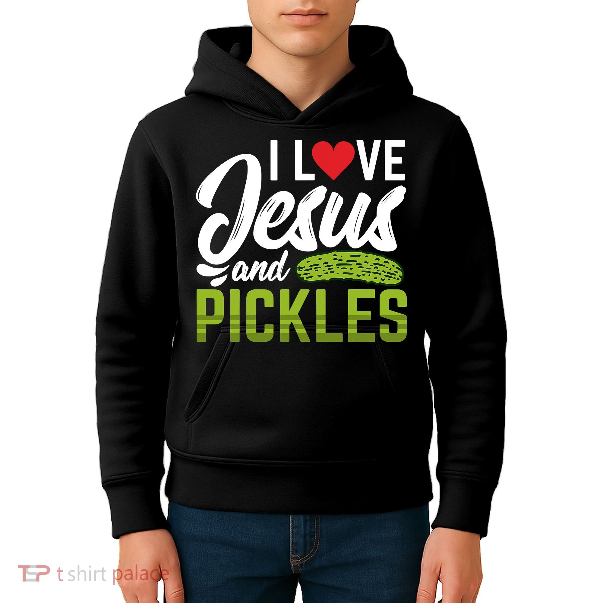 I Love Jesus And Pickles Funny Christian Kids Hoodie