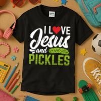 I Love Jesus And Pickles Funny Christian Kids T-Shirt thumb 3