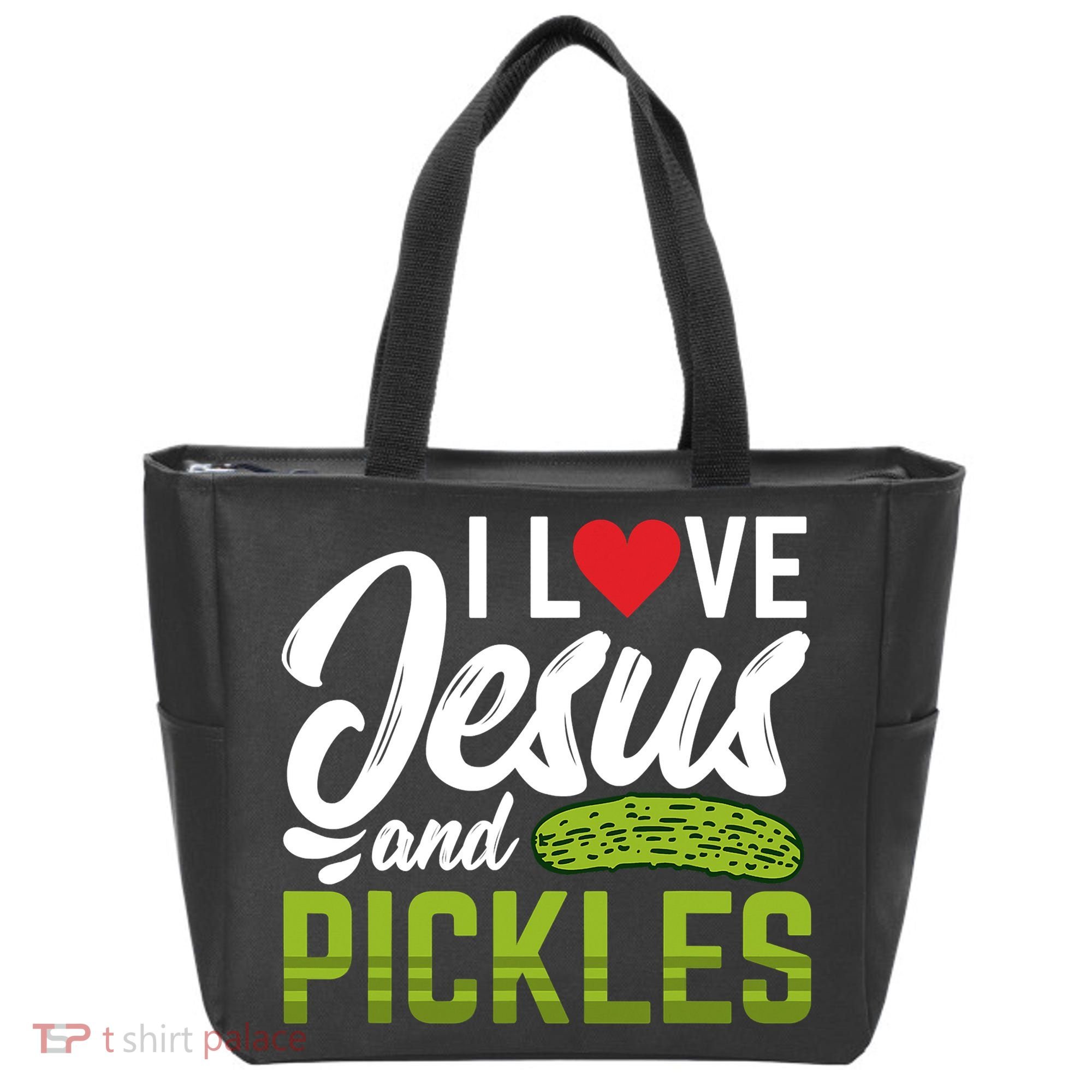 I Love Jesus And Pickles Funny Christian Tote Bag