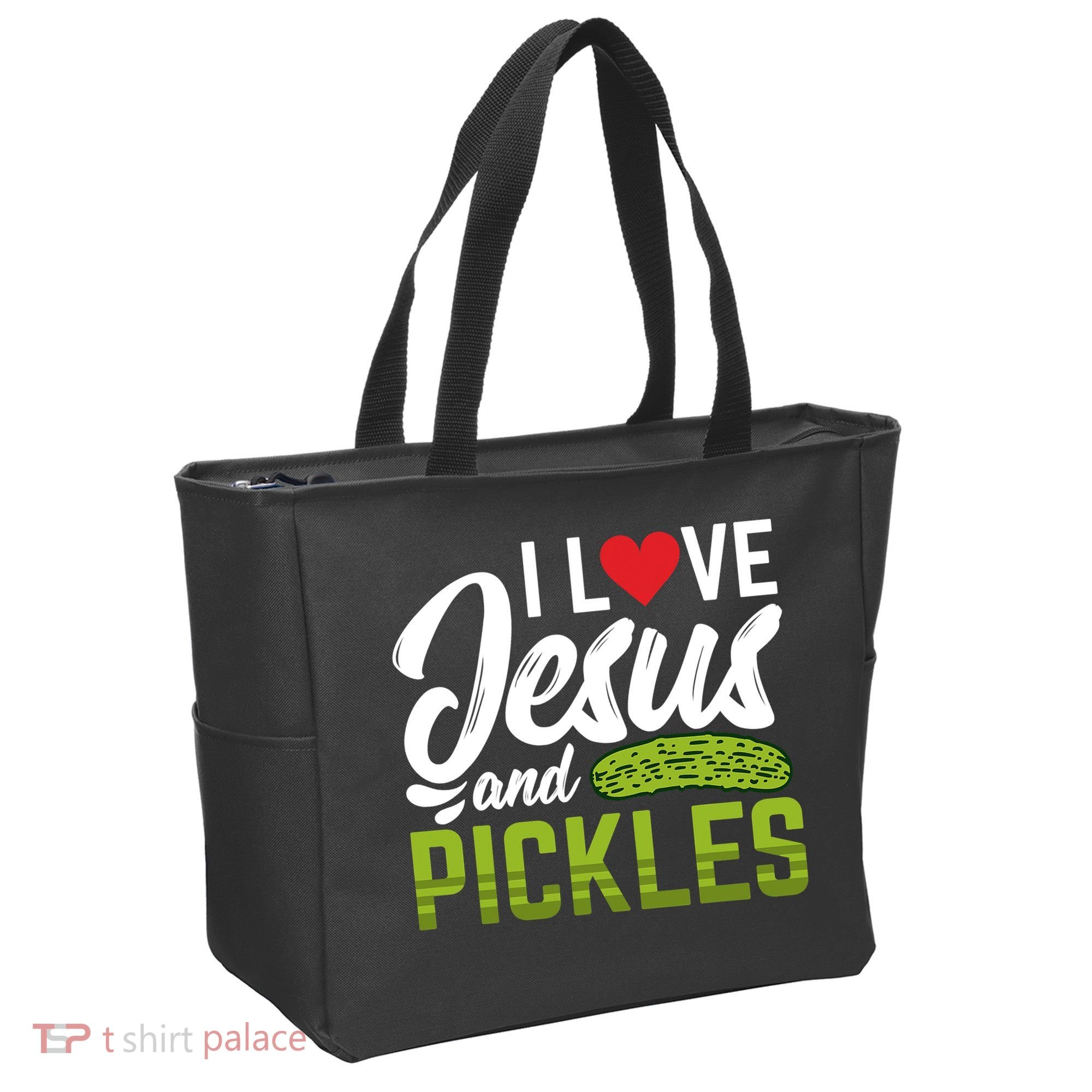 I Love Jesus And Pickles Funny Christian Tote Bag
