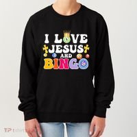 I Love Jesus And Bingo Christian Cross Board Games Women's Sweatshirt thumb 0