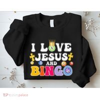 I Love Jesus And Bingo Christian Cross Board Games Sweatshirt thumb 2