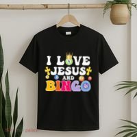 I Love Jesus And Bingo Christian Cross Board Games T-Shirt thumb 2