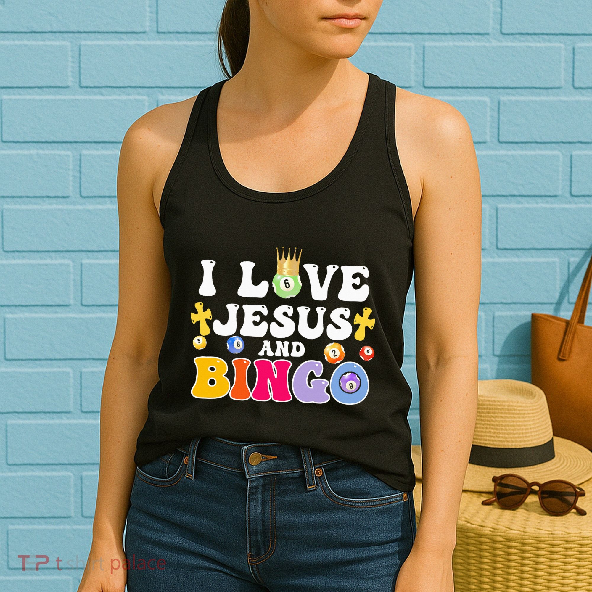 I Love Jesus And Bingo Christian Cross Board Games Women's Tank Top
